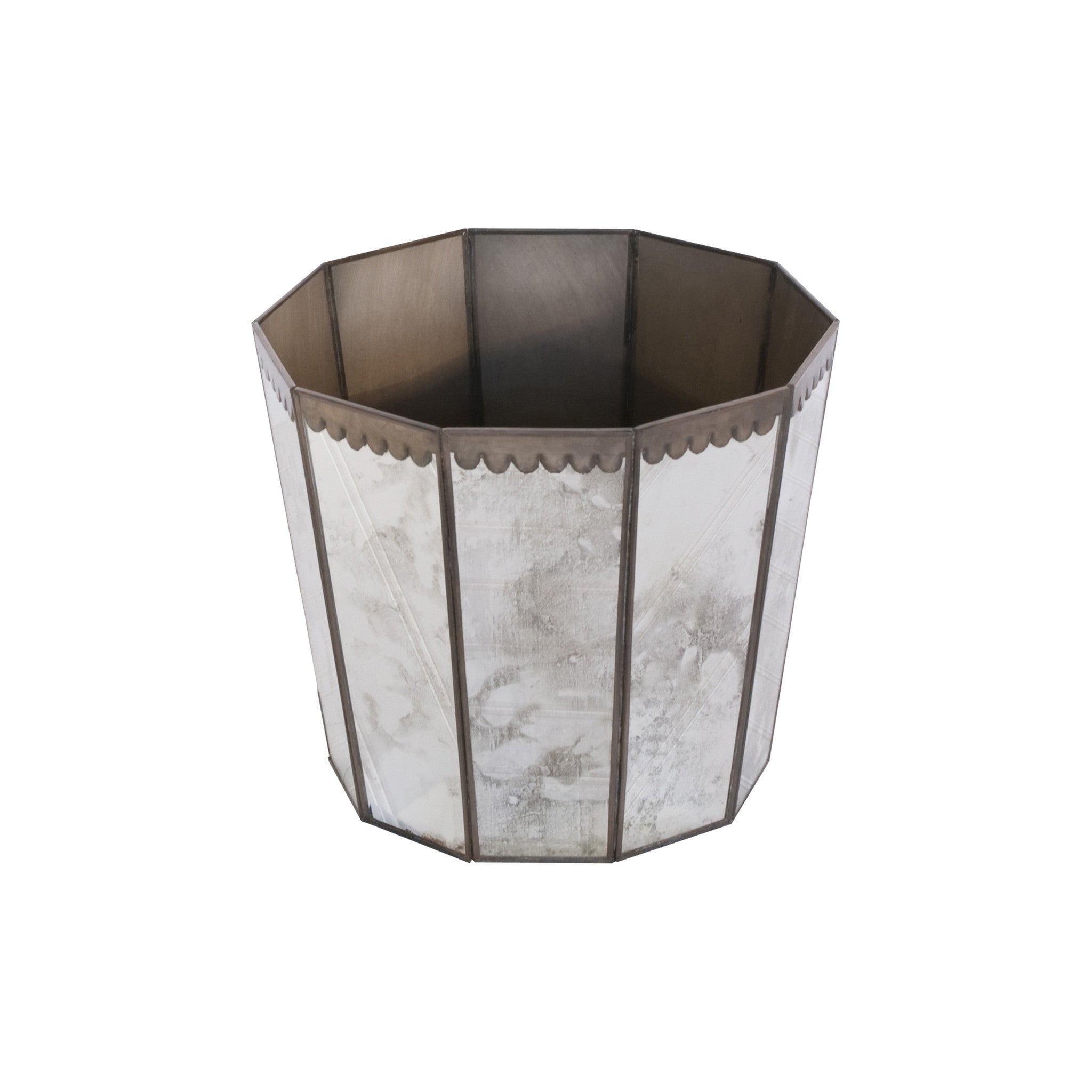 Regency Antique Mirror Round Tapered Hexagonal Wastebasket