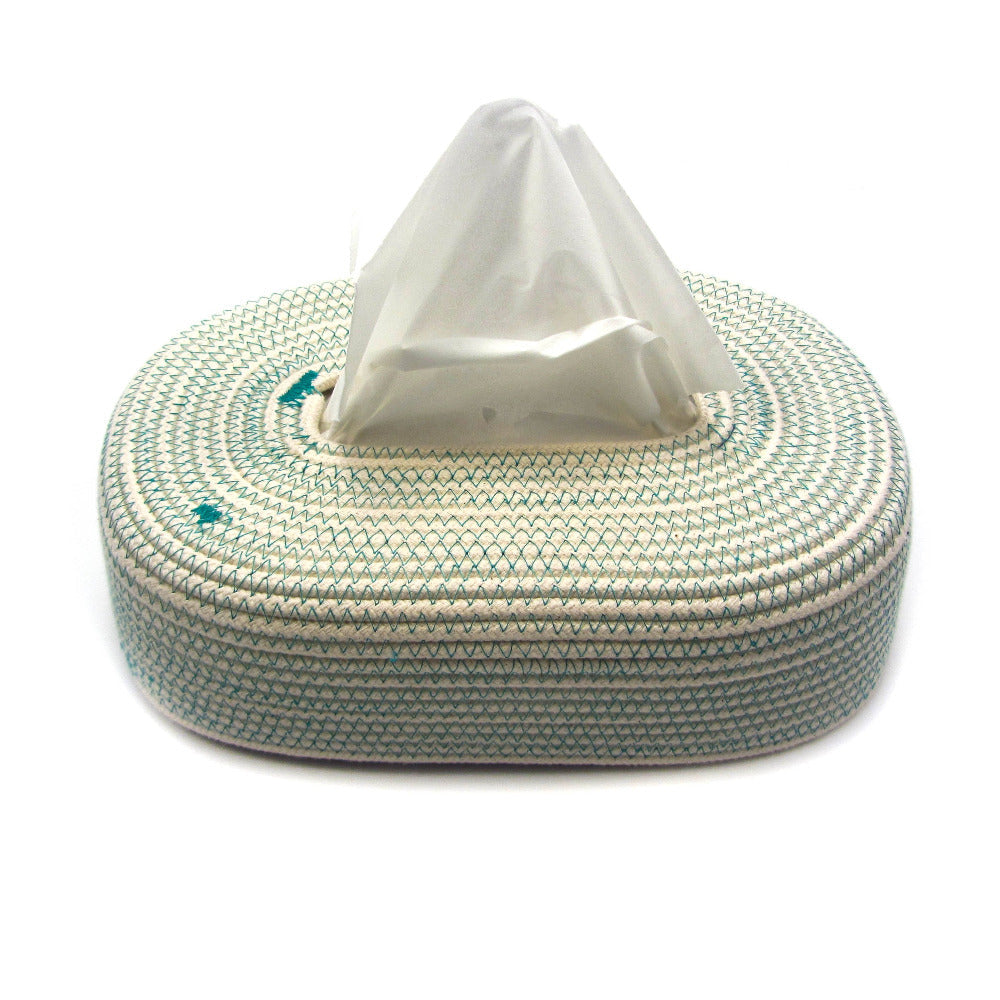 Tissue Box Ecru Turquoise